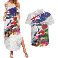 New Zealand Christmas Couples Matching Summer Maxi Dress and Hawaiian Shirt Meri Kirihimete-Tuatara and Pohutukawa White Color