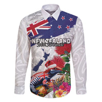 New Zealand Christmas Family Matching Off The Shoulder Long Sleeve Dress and Hawaiian Shirt Meri Kirihimete-Tuatara and Pohutukawa White Color