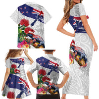 New Zealand Christmas Family Matching Short Sleeve Bodycon Dress and Hawaiian Shirt Meri Kirihimete-Tuatara and Pohutukawa White Color