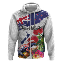 New Zealand Christmas Hoodie Meri Kirihimete-Tuatara and Pohutukawa White Color