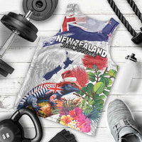 New Zealand Christmas Men Tank Top Meri Kirihimete-Tuatara and Pohutukawa White Color