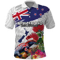 New Zealand Christmas Polo Shirt Meri Kirihimete-Tuatara and Pohutukawa White Color