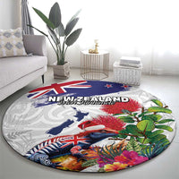 New Zealand Christmas Round Carpet Meri Kirihimete-Tuatara and Pohutukawa White Color