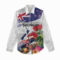 New Zealand Christmas Women Casual Shirt Meri Kirihimete-Tuatara and Pohutukawa White Color