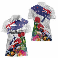 New Zealand Christmas Women Polo Shirt Meri Kirihimete-Tuatara and Pohutukawa White Color