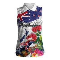New Zealand Christmas Women Sleeveless Polo Shirt Meri Kirihimete-Tuatara and Pohutukawa White Color