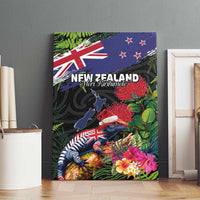 New Zealand Christmas Canvas Wall Art Meri Kirihimete-Tuatara and Pohutukawa Black Color