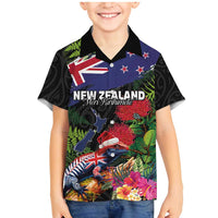 New Zealand Christmas Family Matching Mermaid Dress and Hawaiian Shirt Meri Kirihimete-Tuatara and Pohutukawa Black Color