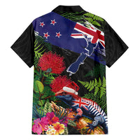 New Zealand Christmas Family Matching Short Sleeve Bodycon Dress and Hawaiian Shirt Meri Kirihimete-Tuatara and Pohutukawa Black Color