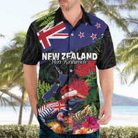 New Zealand Christmas Hawaiian Shirt Meri Kirihimete-Tuatara and Pohutukawa Black Color