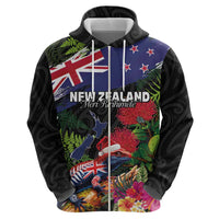 New Zealand Christmas Hoodie Meri Kirihimete-Tuatara and Pohutukawa Black Color
