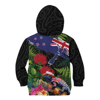 New Zealand Christmas Kid Hoodie Meri Kirihimete-Tuatara and Pohutukawa Black Color