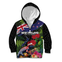 New Zealand Christmas Kid Hoodie Meri Kirihimete-Tuatara and Pohutukawa Black Color