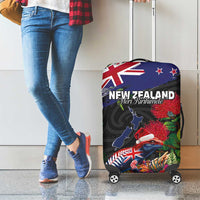 New Zealand Christmas Luggage Cover Meri Kirihimete-Tuatara and Pohutukawa Black Color