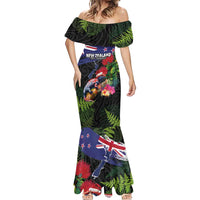 New Zealand Christmas Mermaid Dress Meri Kirihimete-Tuatara and Pohutukawa Black Color