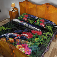 New Zealand Christmas Quilt Bed Set Meri Kirihimete-Tuatara and Pohutukawa Black Color