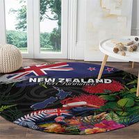 New Zealand Christmas Round Carpet Meri Kirihimete-Tuatara and Pohutukawa Black Color