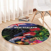 New Zealand Christmas Round Carpet Meri Kirihimete-Tuatara and Pohutukawa Black Color