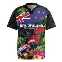 New Zealand Christmas Rugby Jersey Meri Kirihimete-Tuatara and Pohutukawa Black Color