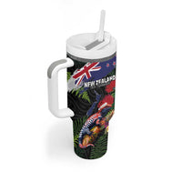 New Zealand Christmas Tumbler With Handle Meri Kirihimete-Tuatara and Pohutukawa Black Color