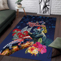 Australia and New Zealand Area Rug Merry Christmas-Tuatara and Koala with Plants Xmas Style