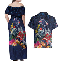 Australia and New Zealand Couples Matching Off Shoulder Maxi Dress and Hawaiian Shirt Merry Christmas-Tuatara and Koala with Plants Xmas Style LT03 - Polynesian Pride