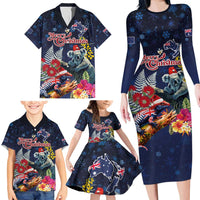 Australia and New Zealand Family Matching Long Sleeve Bodycon Dress and Hawaiian Shirt Merry Christmas-Tuatara and Koala with Plants Xmas Style LT03 - Polynesian Pride