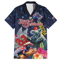 Australia and New Zealand Family Matching Long Sleeve Bodycon Dress and Hawaiian Shirt Merry Christmas-Tuatara and Koala with Plants Xmas Style LT03 Dad's Shirt - Short Sleeve Navy - Polynesian Pride