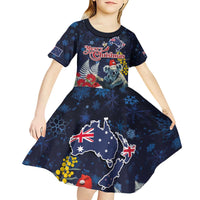 Australia and New Zealand Kid Short Sleeve Dress Merry Christmas-Tuatara and Koala with Plants Xmas Style