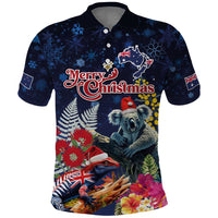 Australia and New Zealand Polo Shirt Merry Christmas-Tuatara and Koala with Plants Xmas Style