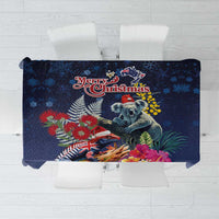 Australia and New Zealand Tablecloth Merry Christmas-Tuatara and Koala with Plants Xmas Style