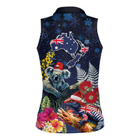 Australia and New Zealand Women Sleeveless Polo Shirt Merry Christmas-Tuatara and Koala with Plants Xmas Style LT03 - Polynesian Pride