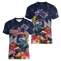 Australia and New Zealand Women V-Neck T-Shirt Merry Christmas-Tuatara and Koala with Plants Xmas Style LT03 - Polynesian Pride