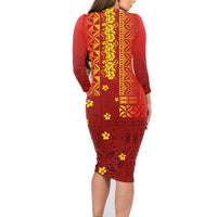Samoa Tapa Pacific Tribal Pattern Family Matching Long Sleeve Bodycon Dress and Hawaiian Shirt Hibiscus and Plumeria