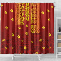 Samoa Tapa Pacific Tribal Pattern Shower Curtain Hibiscus and Plumeria