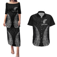 New Zealand Netball Couples Matching Puletasi and Hawaiian Shirt Koru and Maori Tattoo Jersey LT03 Black - Polynesian Pride