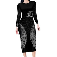 New Zealand Netball Family Matching Long Sleeve Bodycon Dress and Hawaiian Shirt Koru and Maori Tattoo Jersey LT03 Mom's Dress Black - Polynesian Pride