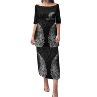 New Zealand Netball Family Matching Puletasi and Hawaiian Shirt Koru and Maori Tattoo Jersey LT03 Mom's Dress Black - Polynesian Pride