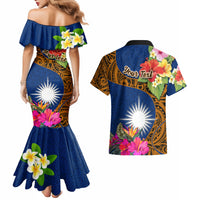 Personalised Marshall Islands Manit Day Couples Matching Mermaid Dress and Hawaiian Shirt Marshall Seal Mix Hibiscus Flower Maori Pattern Style LT03 - Polynesian Pride