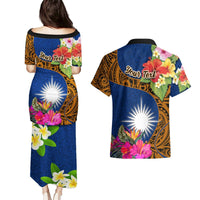 Personalised Marshall Islands Manit Day Couples Matching Puletasi Dress and Hawaiian Shirt Marshall Seal Mix Hibiscus Flower Maori Pattern Style LT03 - Polynesian Pride