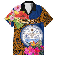 Personalised Marshall Islands Manit Day Hawaiian Shirt Marshall Seal Mix Hibiscus Flower Maori Pattern Style LT03 Blue - Polynesian Pride