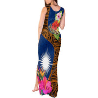 Personalised Marshall Islands Manit Day Tank Maxi Dress Marshall Seal Mix Hibiscus Flower Maori Pattern Style LT03 - Polynesian Pride
