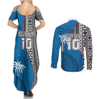 Custom Fiji Rugby Couples Matching Summer Maxi Dress and Long Sleeve Button Shirts Coat of Arms Palm Tree Mix Polynesia Tapa Pattern LT03 - Polynesian Pride