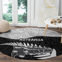 New Zealand World Cup 2023 Round Carpet Aotearoa Haka Rugby with Silver Fern Maori Ethnic Pattern LT03 - Polynesian Pride