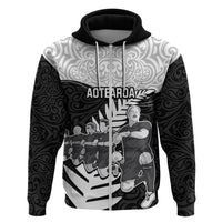 Custom New Zealand World Cup 2023 Hoodie Aotearoa Haka Rugby with Silver Fern Maori Ethnic Pattern LT03 Zip Hoodie Black - Polynesian Pride