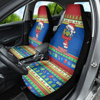 Solomon Islands Christmas Car Seat Cover Santa With Flag Of Solomon Polynesian Tribal Xmas Vibe LT03 - Polynesian Pride