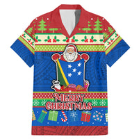 Solomon Islands Christmas Family Matching Mermaid Dress and Hawaiian Shirt Santa With Flag Of Solomon Polynesian Tribal Xmas Vibe LT03 Dad's Shirt - Short Sleeve Blue - Polynesian Pride