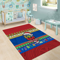 Personalised Solomon Islands Christmas Area Rug Santa With Flag Of Solomon Polynesian Tribal Xmas Vibe LT03 - Polynesian Pride
