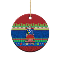 Personalised Solomon Islands Christmas Ceramic Ornament Santa With Flag Of Solomon Polynesian Tribal Xmas Vibe LT03 - Polynesian Pride