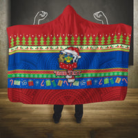 Personalised Solomon Islands Christmas Hooded Blanket Santa With Flag Of Solomon Polynesian Tribal Xmas Vibe LT03 One Size Blue - Polynesian Pride